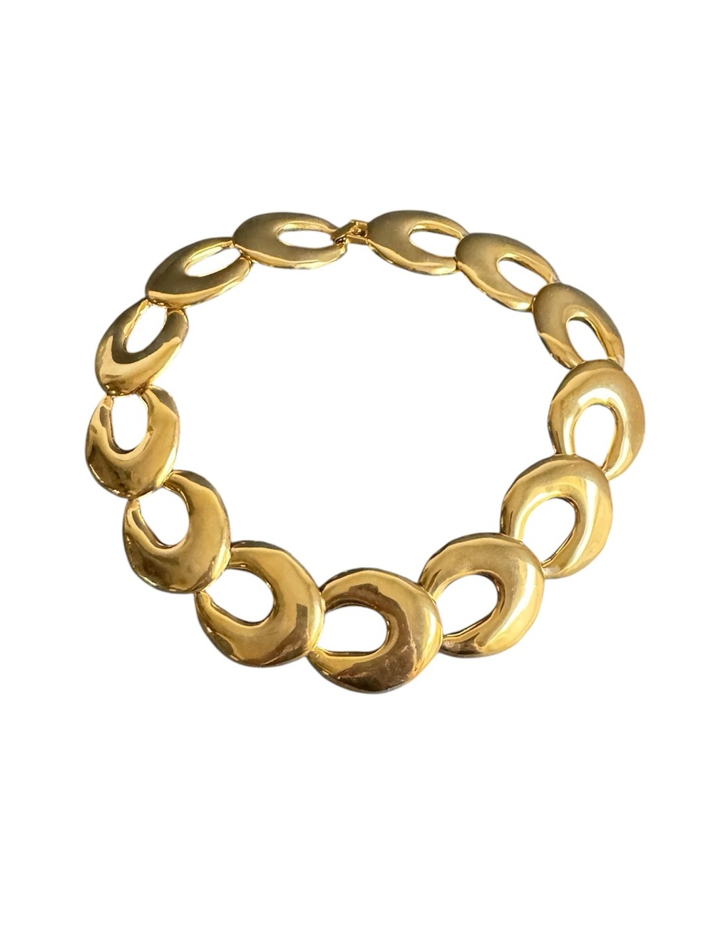 Vintage Chunky Gold Tone Necklace Statement Collar Crescent Moon C Link 17"